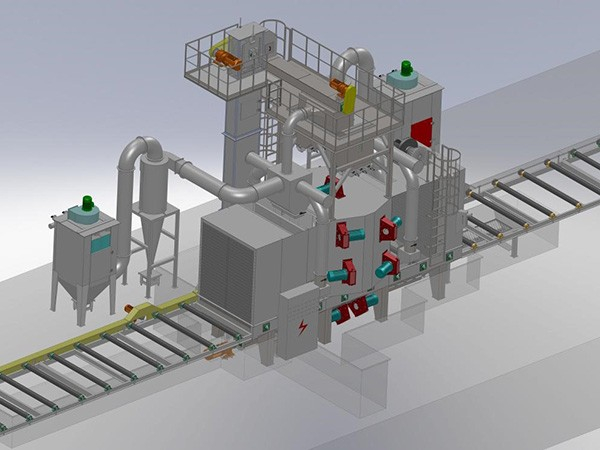 大型钢结构辊道通过式抛丸清理机